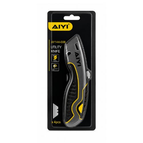 AIYI Heavy-Duty Utility knive with 4 Replacement blades